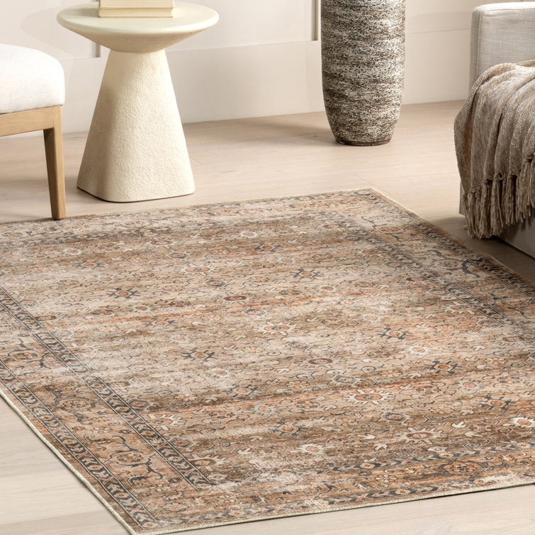 Myrtle Taupe 4' x 6' Vintage Washable Synthetic Area Rug