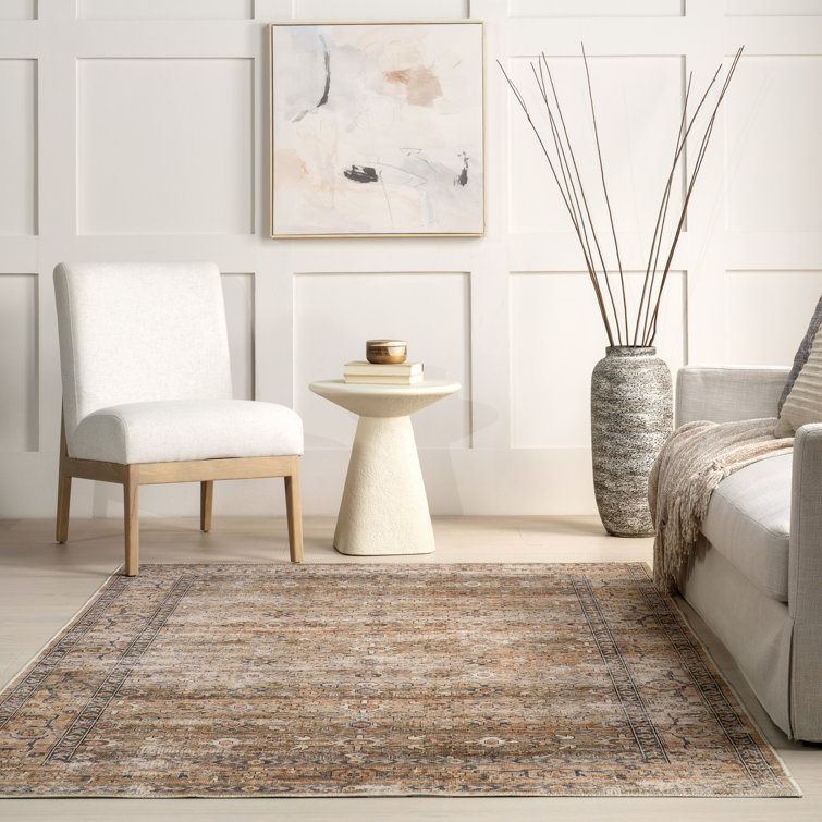 Myrtle Taupe 4' x 6' Vintage Washable Synthetic Area Rug