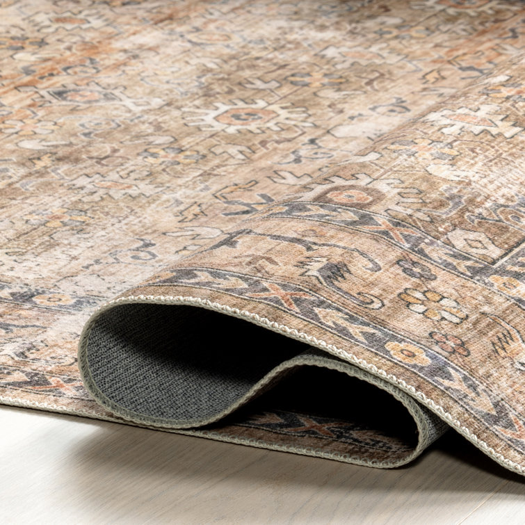 Myrtle Vintage Washable Black and Beige Area Rug