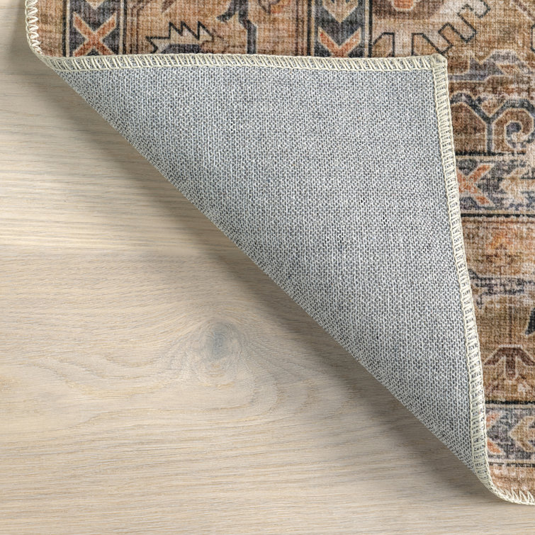 Myrtle Vintage Washable Black and Beige Area Rug