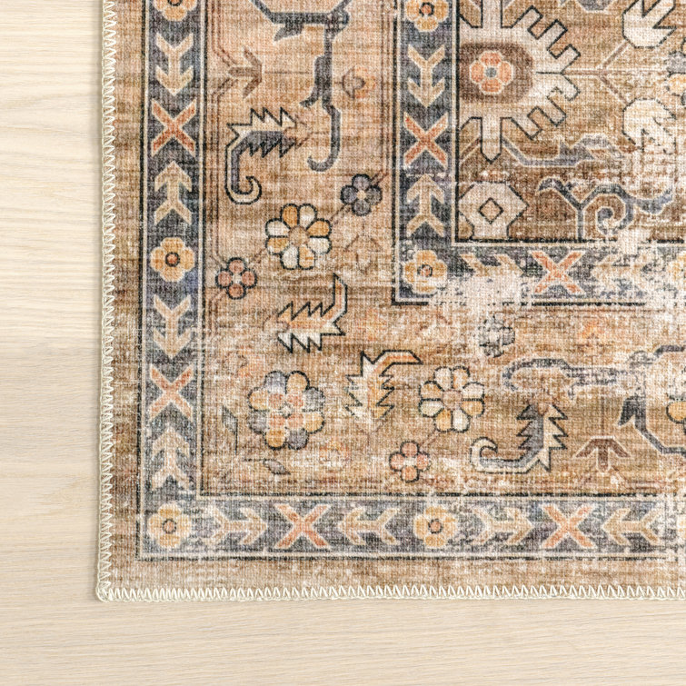 Myrtle Vintage Washable Black and Beige Area Rug