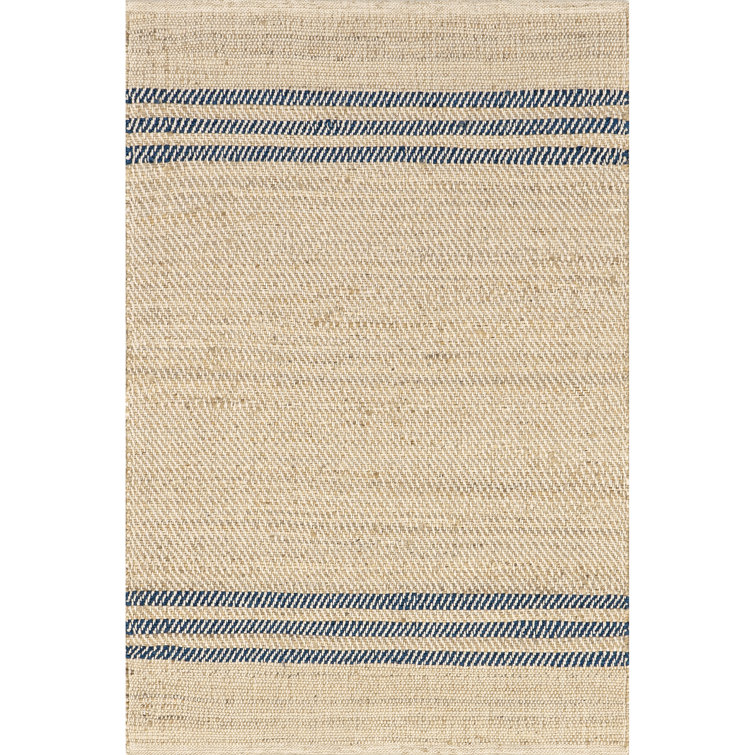 Meadow Natural Jute Flatweave Rug with Blue Stripes