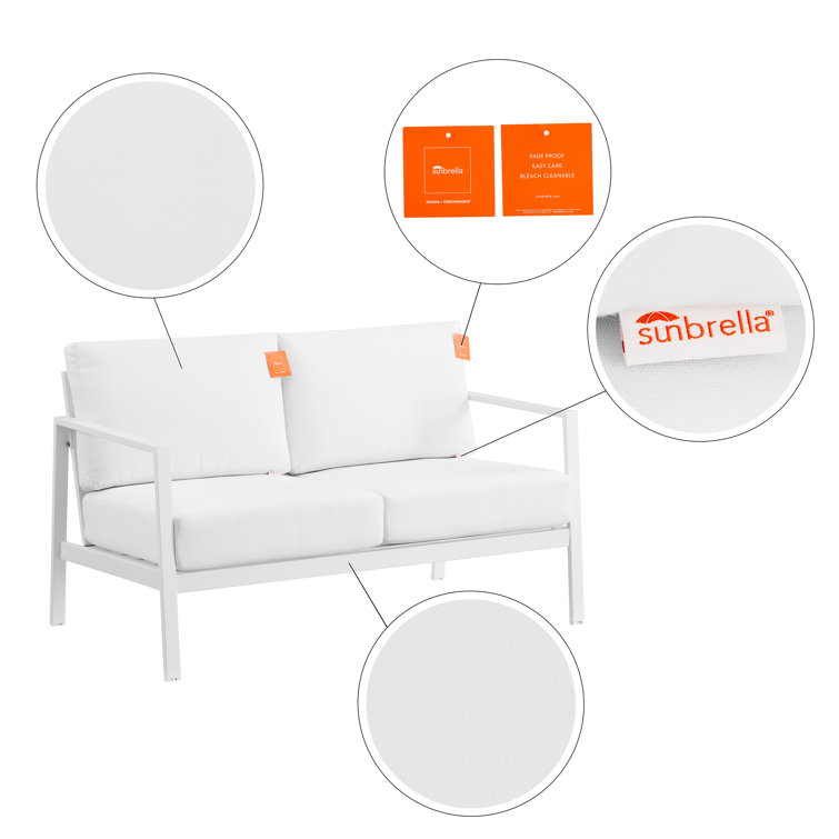 White Aluminum Outdoor Loveseat with Sunbrella Cushions