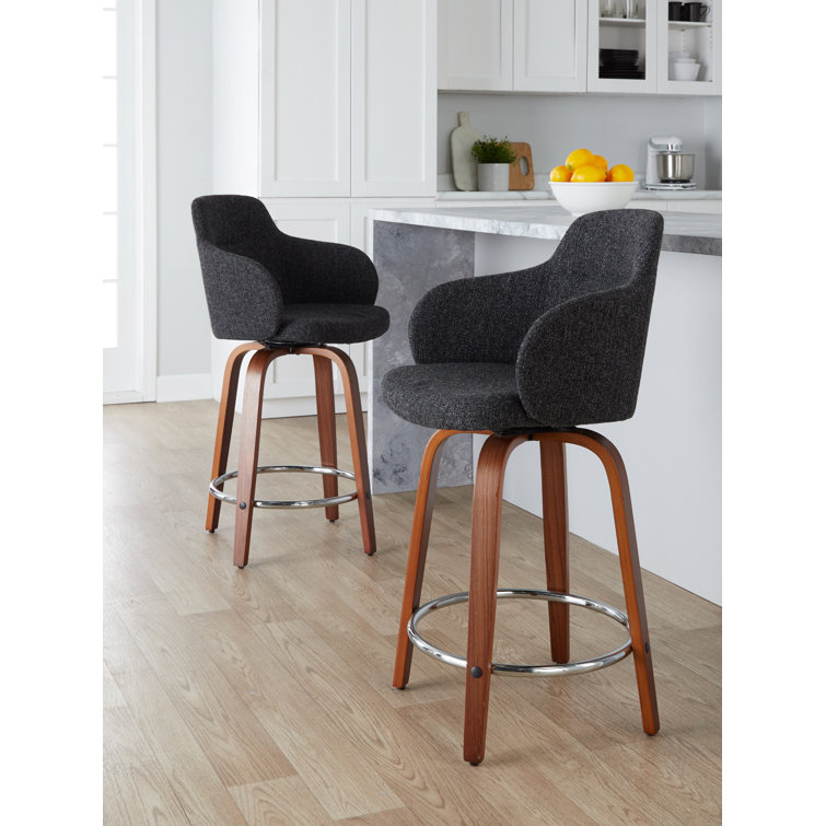 Dark Gray Swivel Upholstered Wood and Metal Counter Stool
