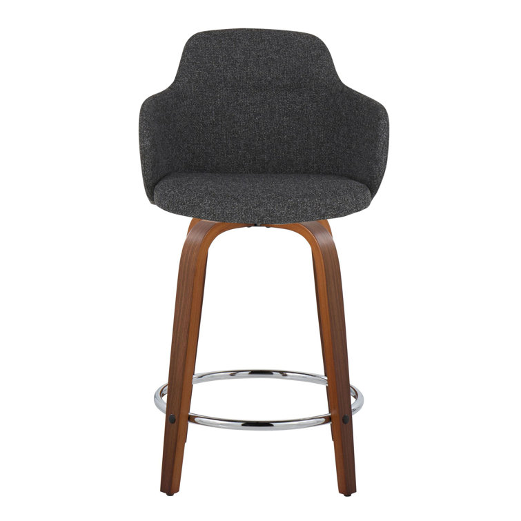 Dark Gray Swivel Upholstered Wood and Metal Counter Stool