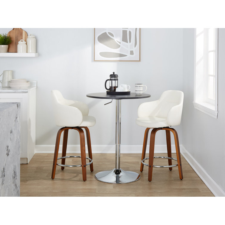 Boyne White Faux Leather Swivel Counter Stools with Walnut Base