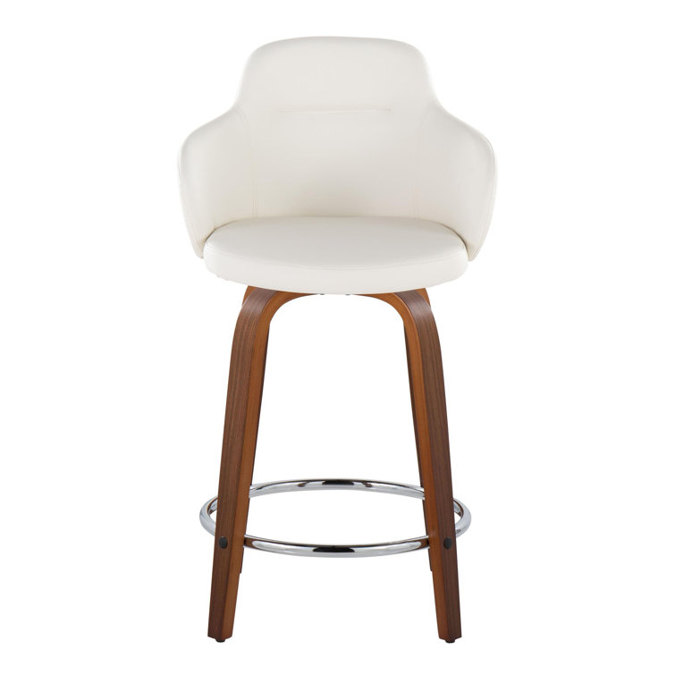 Boyne White Faux Leather Swivel Counter Stools with Walnut Base