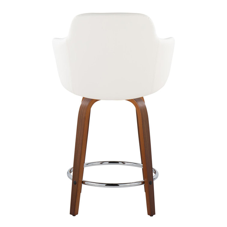 Boyne White Faux Leather Swivel Counter Stools with Walnut Base