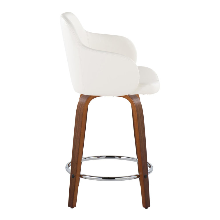 Boyne White Faux Leather Swivel Counter Stools with Walnut Base