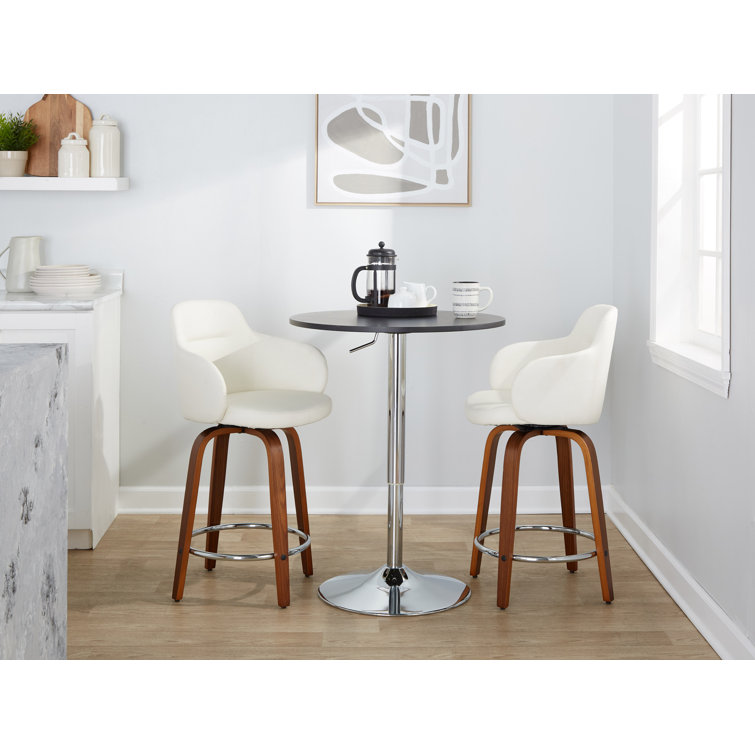Boyne White Faux Leather Swivel Counter Stools with Walnut Base