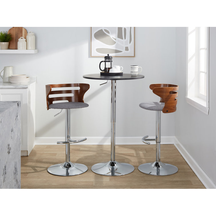 Walnut and Gray Adjustable Swivel Barstools with Metal Base