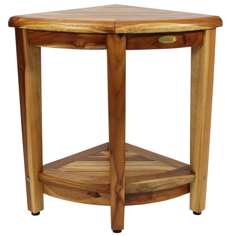EcoDecors Teak Corner Shower Bench with Shelf, 24-Inch