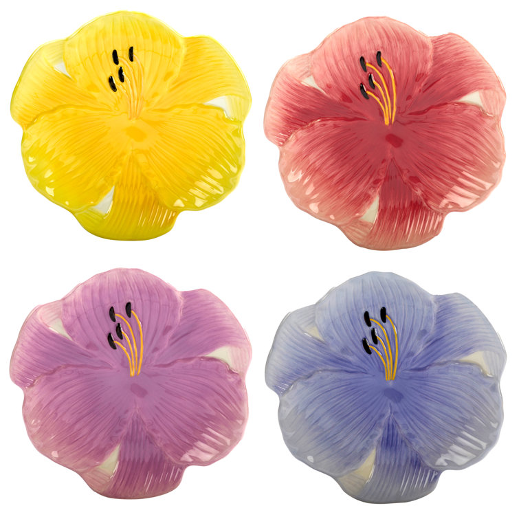Hand-Painted Multicolor Floral Ceramic Dessert Plates Set of 4
