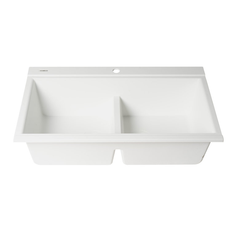 34'' White Granite Composite Double Bowl Drop-In Kitchen Sink