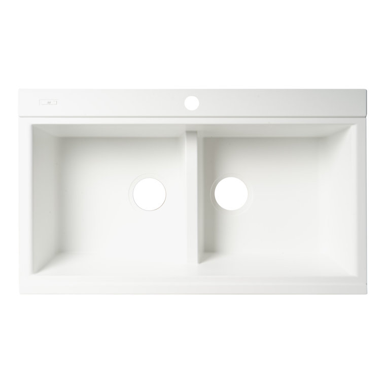 34'' White Granite Composite Double Bowl Drop-In Kitchen Sink