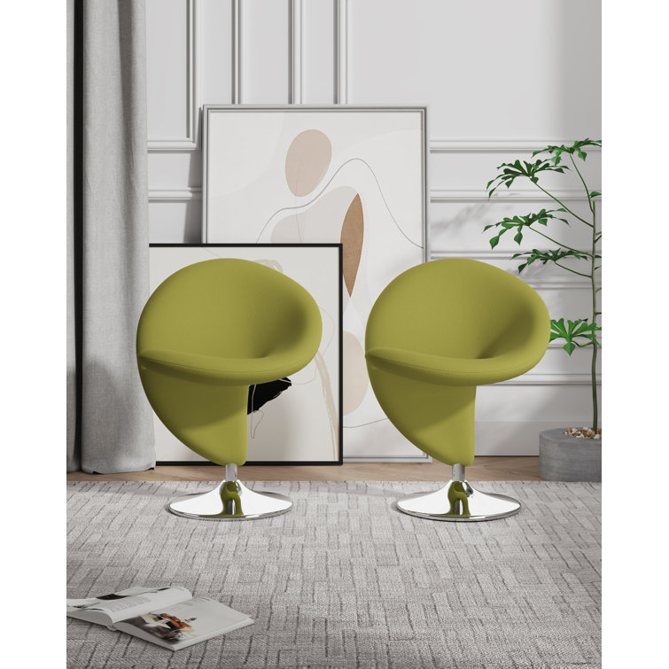 Curl Polished Chrome and Green Wool Swivel Accent Chair