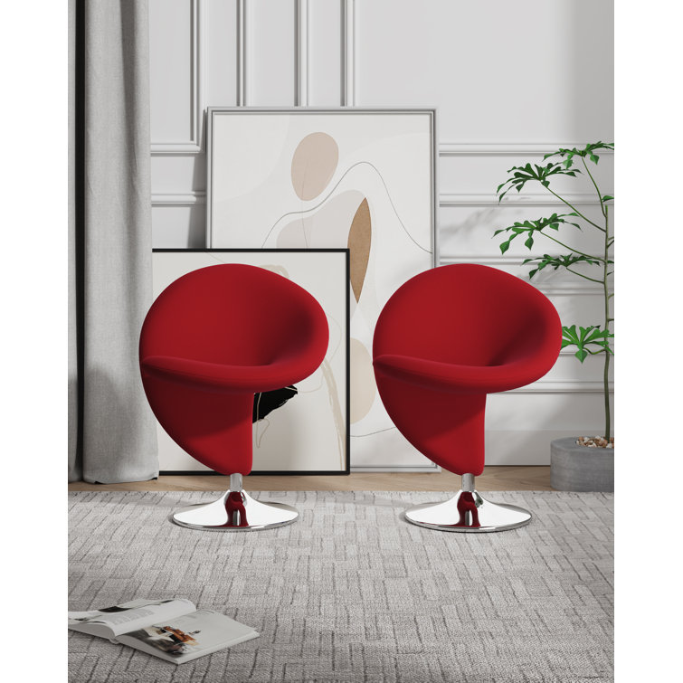 Curl Red Wool Blend Swivel Accent Chair with Polished Chrome Base