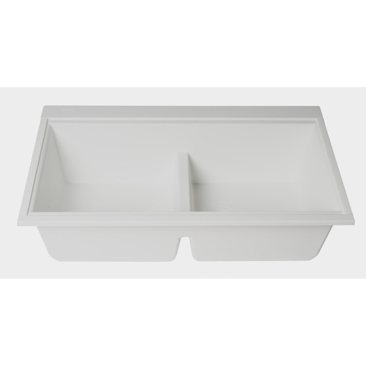 White Granite Composite Double Bowl Undermount Kitchen Sink