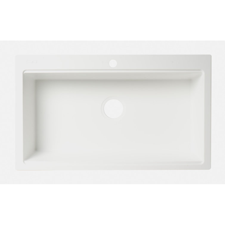 34'' White Granite Composite Single Bowl Drop-In Kitchen Sink