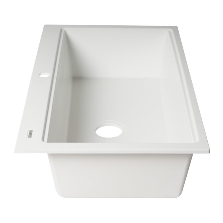 34'' White Granite Composite Single Bowl Drop-In Kitchen Sink