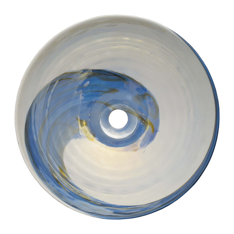 Marina Blue and White Glass Vessel Bathroom Sink