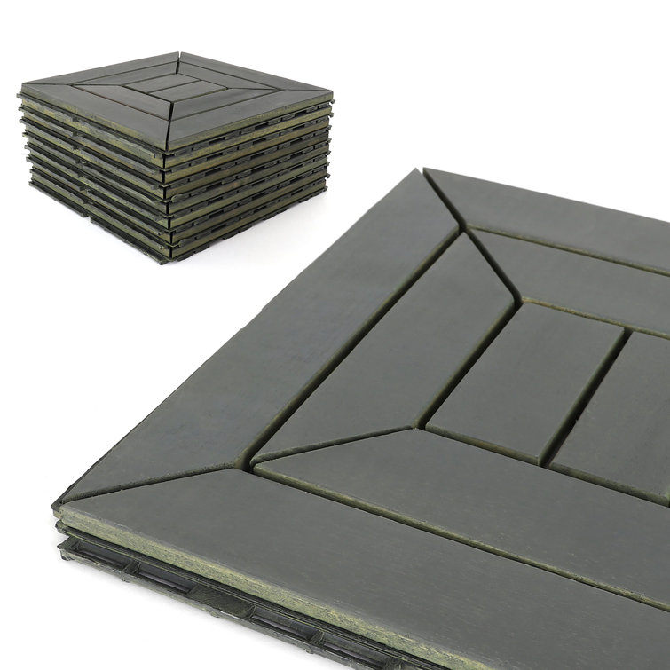 12'' x 12'' Gray Acacia Wood Interlocking Deck Tiles