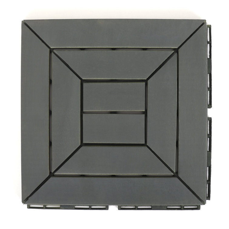 12'' x 12'' Gray Acacia Wood Interlocking Deck Tiles