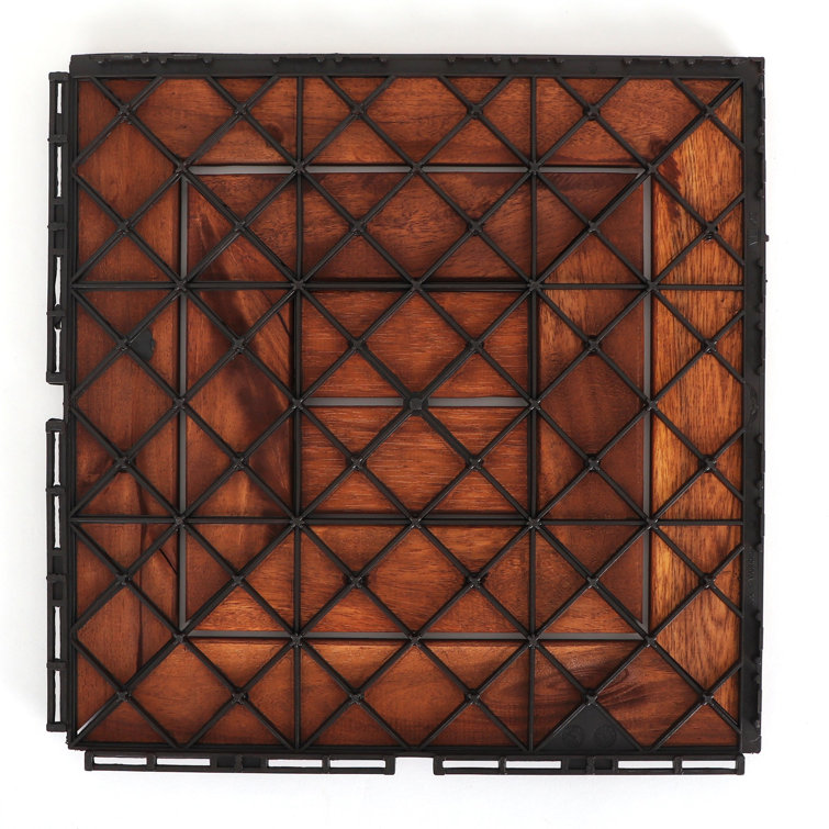12'' x 12'' Oiled Acacia Solid Wood Interlocking Deck Tiles