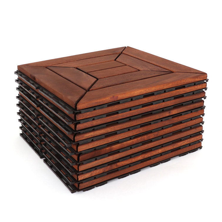 12'' x 12'' Oiled Acacia Solid Wood Interlocking Deck Tiles