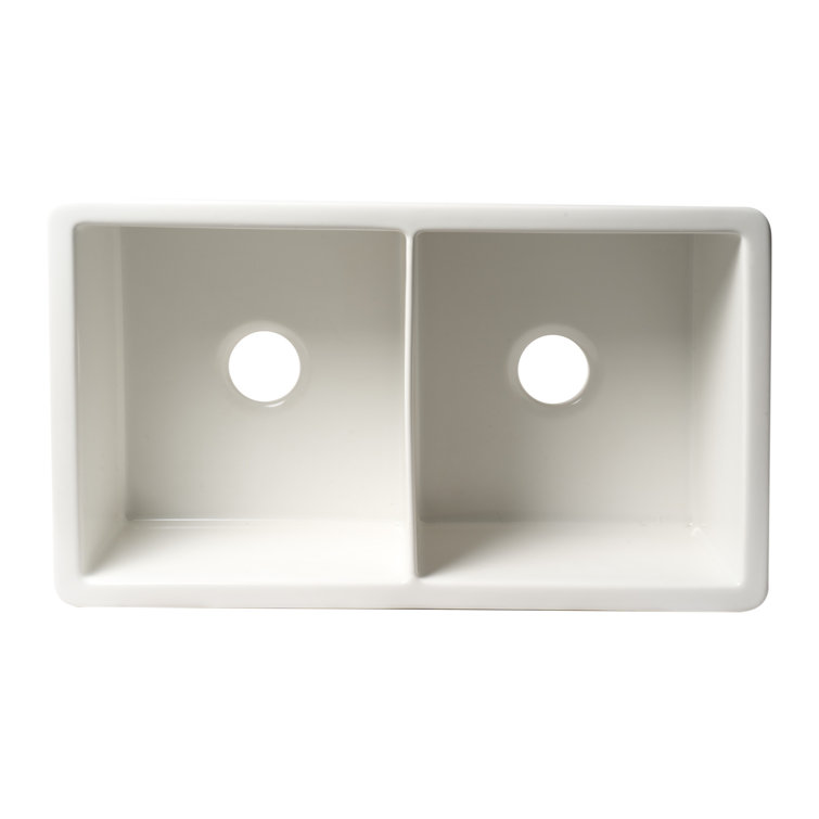 White 32" Double Bowl Fireclay Farmhouse Drop-In Sink