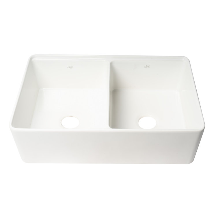 White 33" Double Bowl Fireclay Farmhouse Workstation Sink