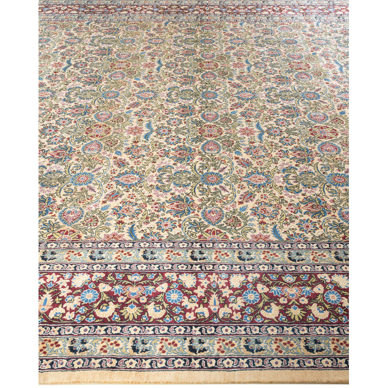 Ivory Hand-Knotted Wool Traditional 9' x 12' Area Rug