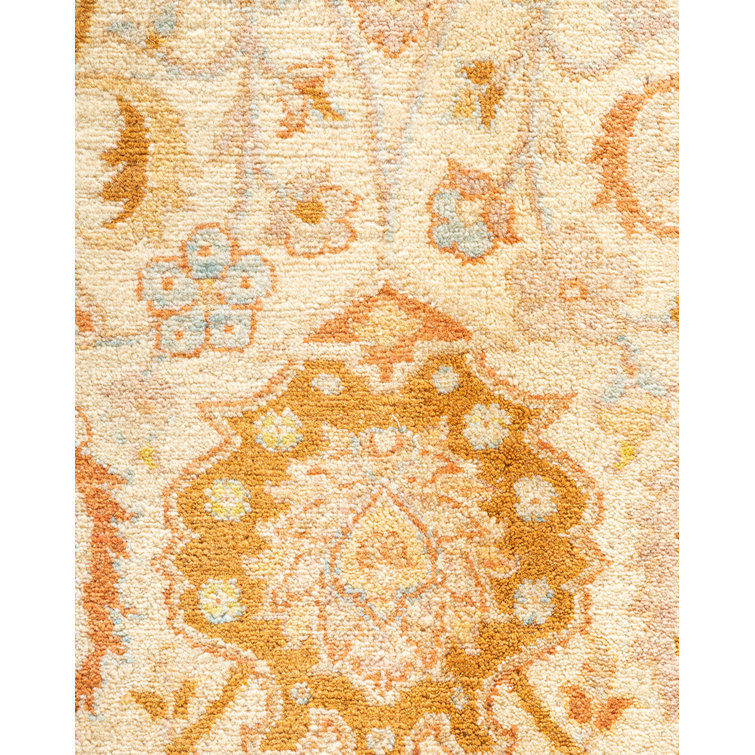 Ivory and Gold Hand-Knotted Wool Geometric 6' x 9' Rug
