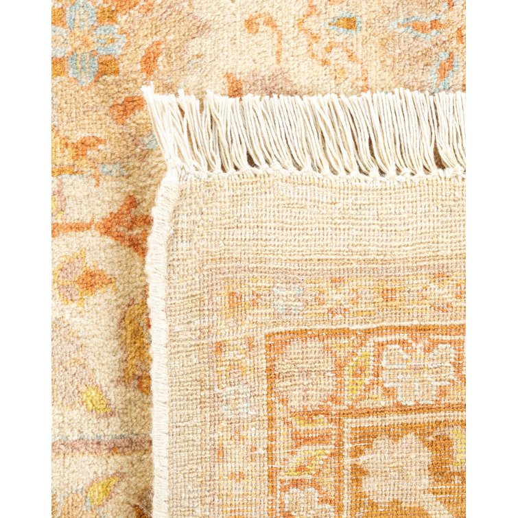 Ivory and Gold Hand-Knotted Wool Geometric 6' x 9' Rug