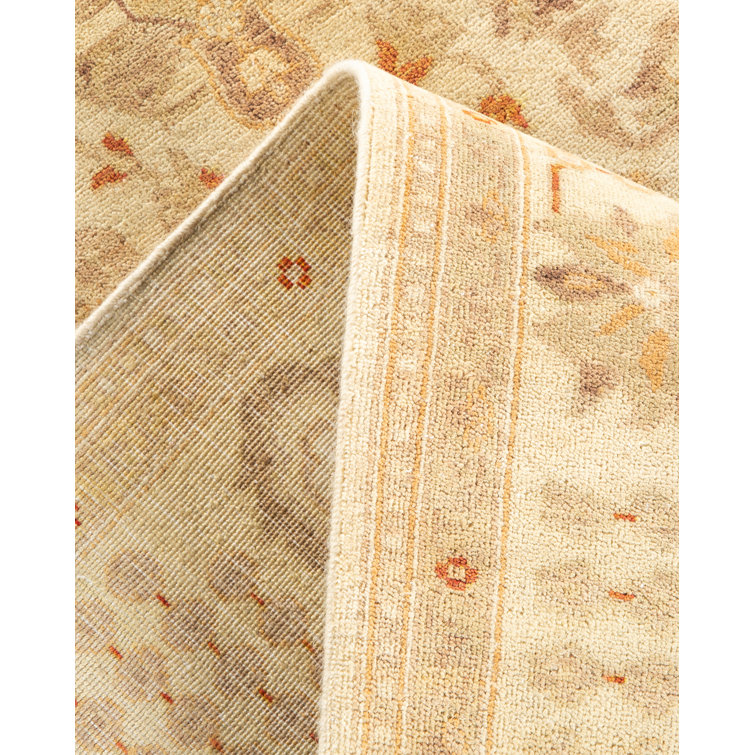 Hand-Knotted Ivory and Beige Wool Oriental Area Rug 4' x 6'