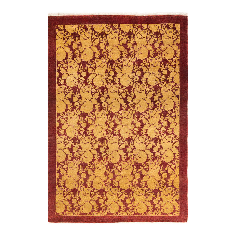Hand-Knotted Red Wool 4' x 6' Traditional Area Rug