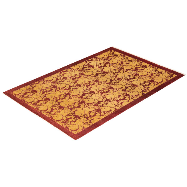 Hand-Knotted Red Wool 4' x 6' Traditional Area Rug