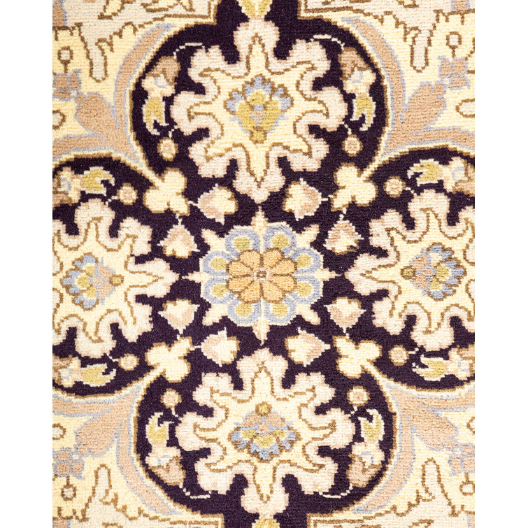 Ivory and Navy Hand-Knotted Wool Geometric Area Rug 6' x 9'