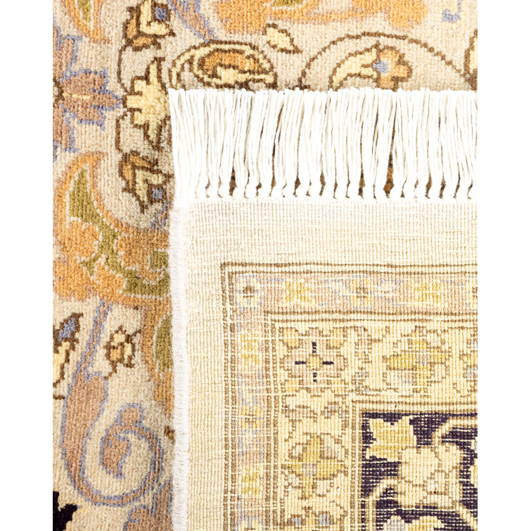Ivory and Navy Hand-Knotted Wool Geometric Area Rug 6' x 9'