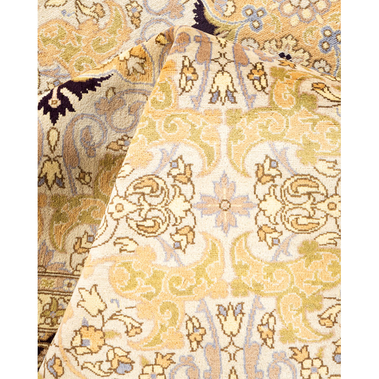 Ivory and Navy Hand-Knotted Wool Geometric Area Rug 6' x 9'