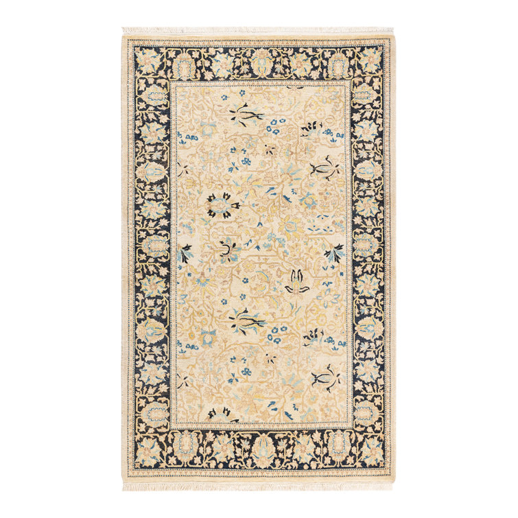 Hand-Knotted Ivory Wool Geometric Traditional Area Rug 3' x 5'