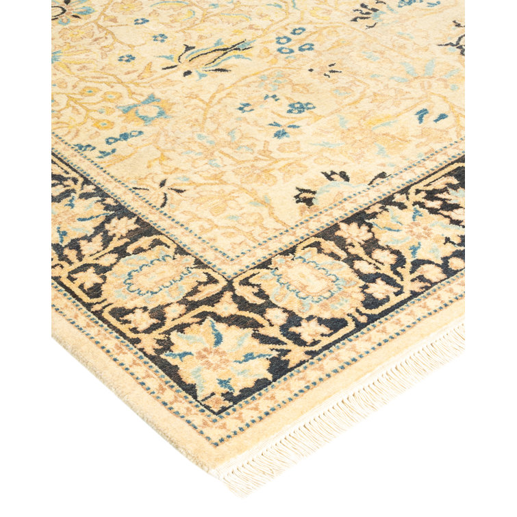 Hand-Knotted Ivory Wool Geometric Traditional Area Rug 3' x 5'