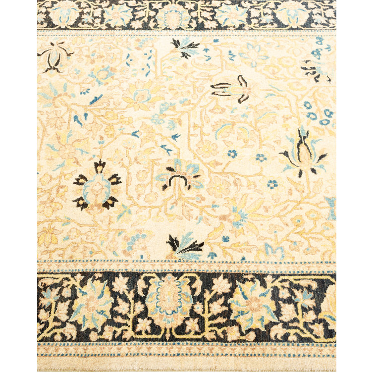 Hand-Knotted Ivory Wool Geometric Traditional Area Rug 3' x 5'