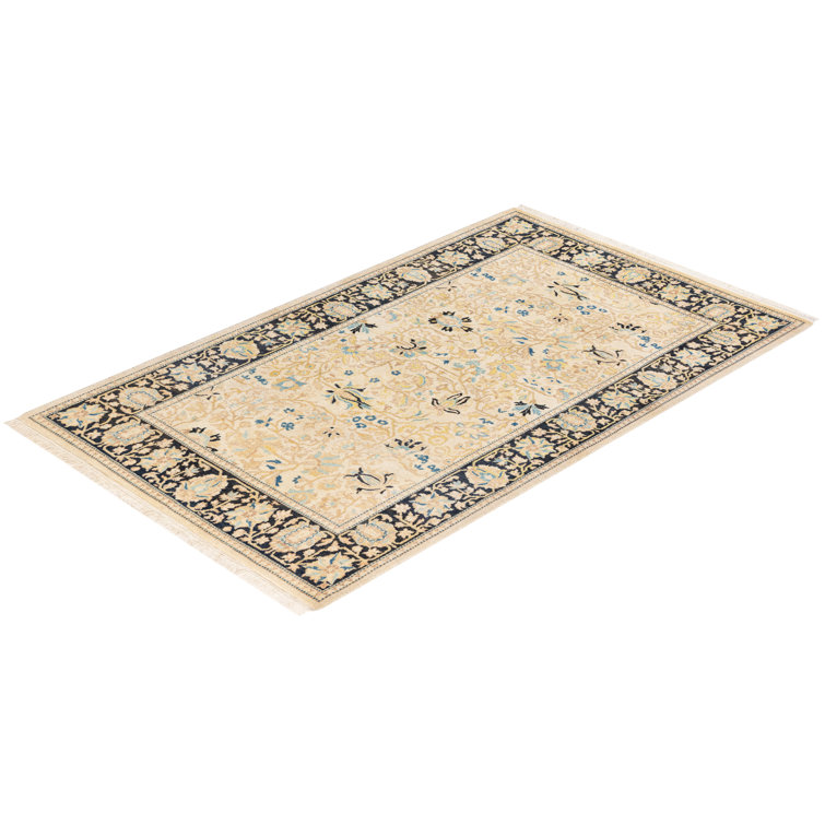 Hand-Knotted Ivory Wool Geometric Traditional Area Rug 3' x 5'