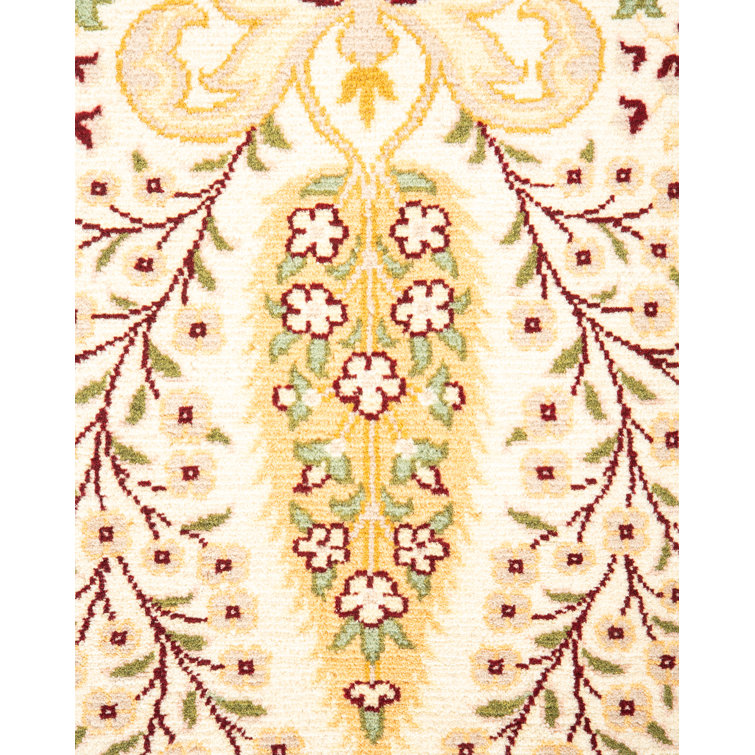 Ivory Hand-Knotted Geometric Wool 4' x 6' Area Rug