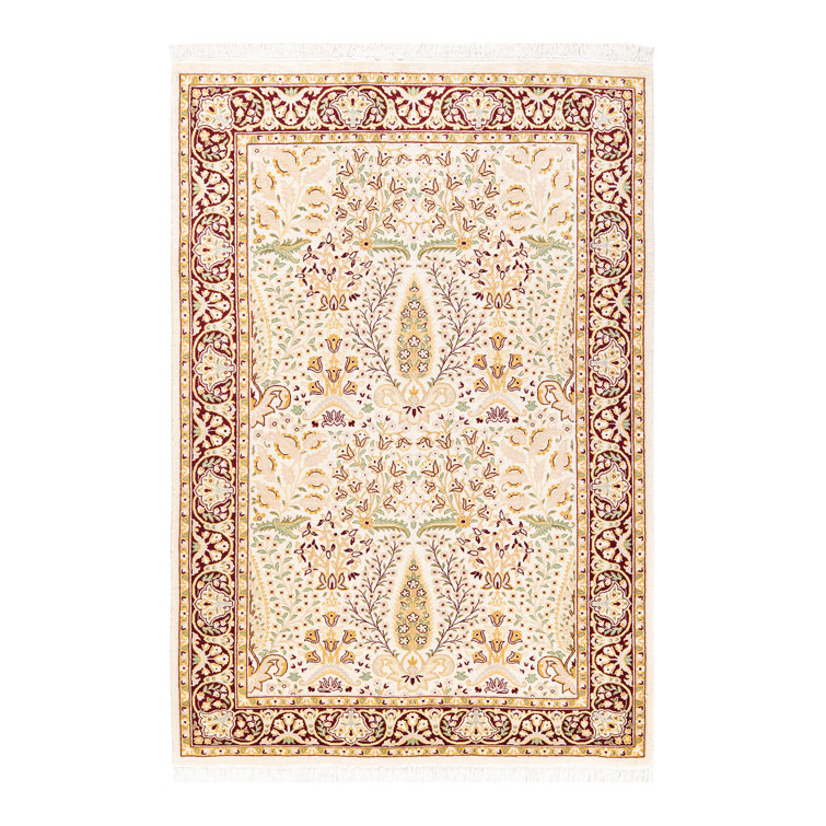 Ivory Hand-Knotted Geometric Wool 4' x 6' Area Rug