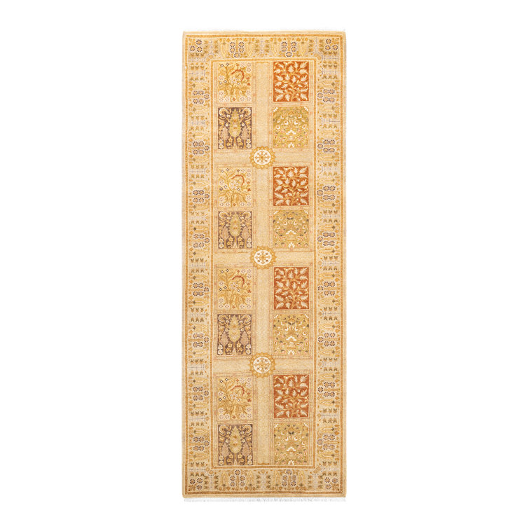 Ivory Hand-Knotted Wool Traditional Runner Rug