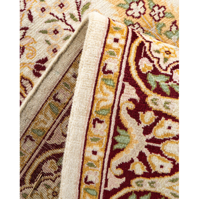 Ivory Hand-Knotted Geometric Wool 4' x 6' Area Rug