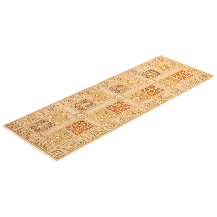 Ivory Hand-Knotted Wool Traditional Runner Rug