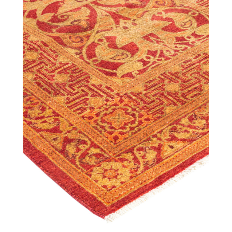 Hand-Knotted Burnt Orange Wool Floral Runner Rug